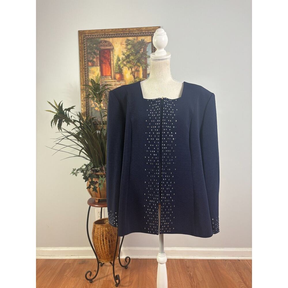 Susanna Jacket Women's Size 22 Navy Embellished Collarless‎ Stretch Full Zipper